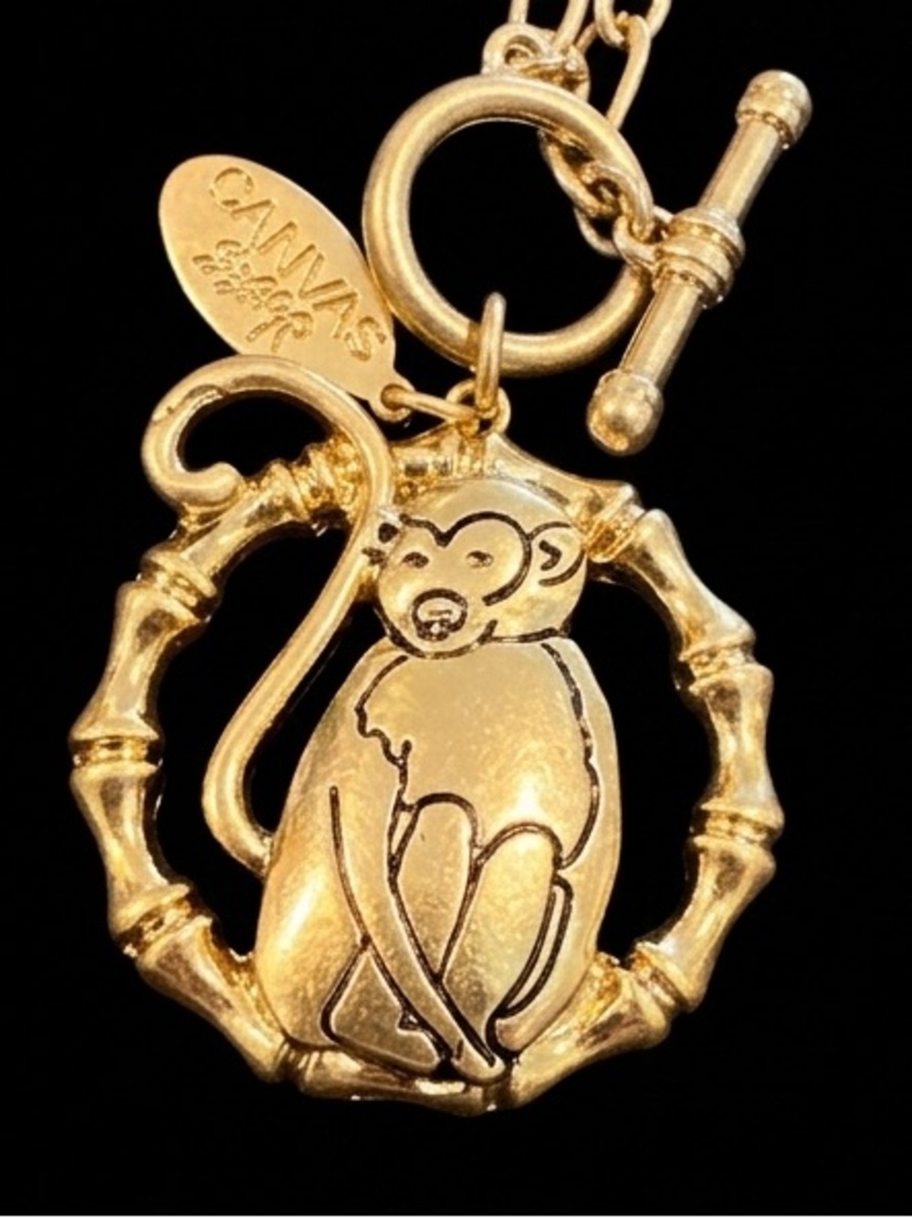 Canvas Style Gold Monkey Pendant Necklace